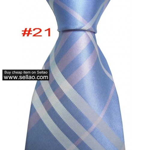 B#21  #100%Silk Jacquard Woven Handmade Men's Tie Necktie Blue