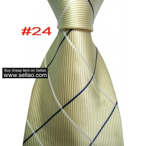B#24  #100%Silk Jacquard Woven Handmade Men's Tie Necktie Yellow