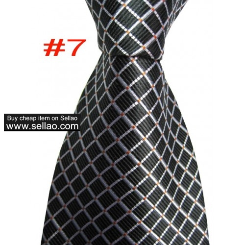B#7  #100%Silk Jacquard Woven Handmade Men's Tie Necktie Black