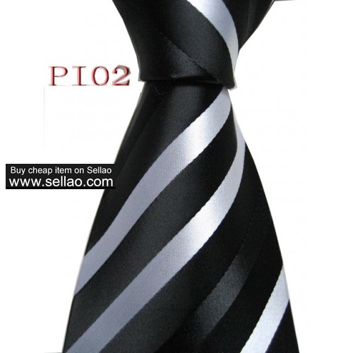 PI02  #100%Silk Jacquard Woven Handmade Men's Tie Necktie Black