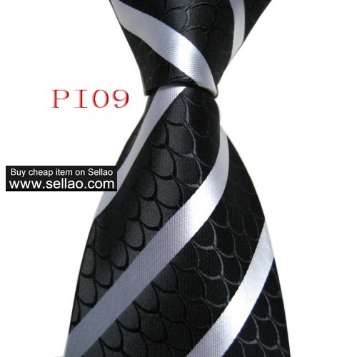 PI09  #100%Silk Jacquard Woven Handmade Men's Tie Necktie Black