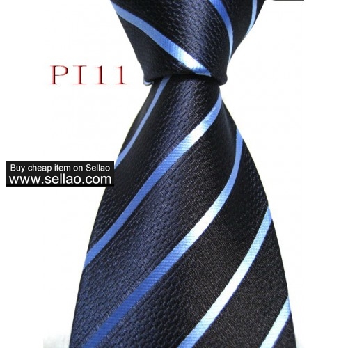 PI11  #100%Silk Jacquard Woven Handmade Men's Tie Necktie Blue