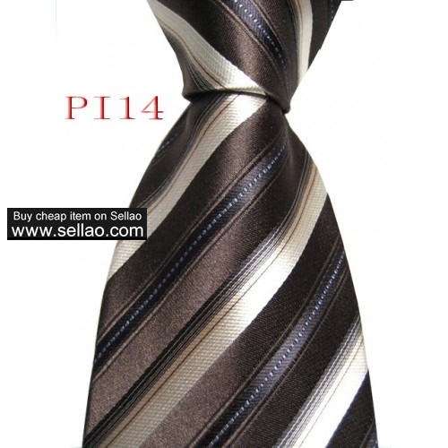 PI14  #100%Silk Jacquard Woven Handmade Men's Tie Necktie Brown