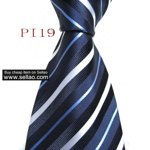 PI19  #100%Silk Jacquard Woven Handmade Men's Tie Necktie Blue