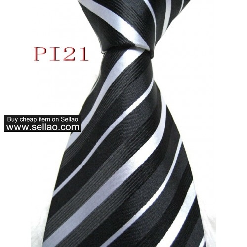 PI21  #100%Silk Jacquard Woven Handmade Men's Tie Necktie Black