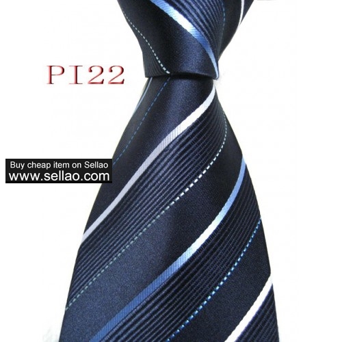 PI22  #100%Silk Jacquard Woven Handmade Men's Tie Necktie Blue