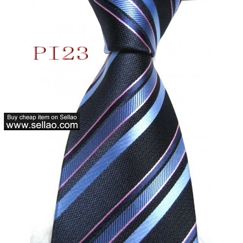 PI23  #100%Silk Jacquard Woven Handmade Men's Tie Necktie Blue