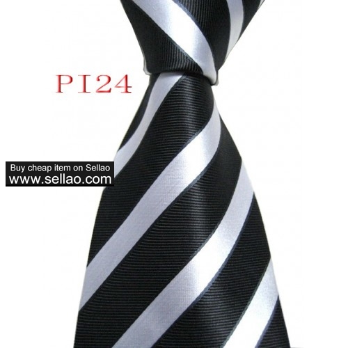 PI24  #100%Silk Jacquard Woven Handmade Men's Tie Necktie Black
