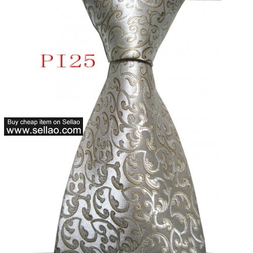 PI25  #100%Silk Jacquard Woven Handmade Men's Tie Necktie Brown