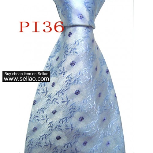 PI36  #100%Silk Jacquard Woven Handmade Men's Tie Necktie  Blue