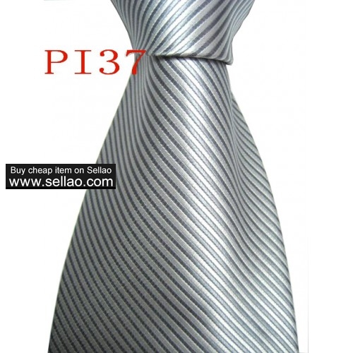 PI37  #100%Silk Jacquard Woven Handmade Men's Tie Necktie  Gray