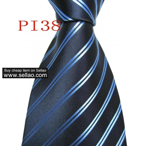 PI38  #100%Silk Jacquard Woven Handmade Men's Tie Necktie  Blue