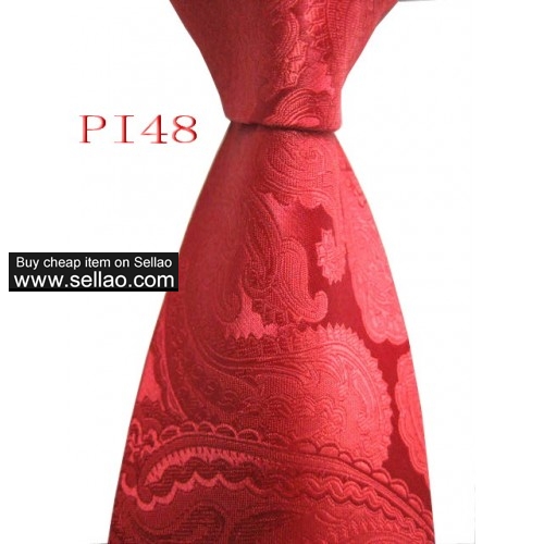 PI48  #100%Silk Jacquard Woven Handmade Men's Tie Necktie  Red