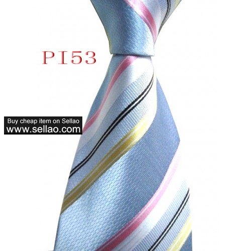 PI53  #100%Silk Jacquard Woven Handmade Men's Tie Necktie  Blue