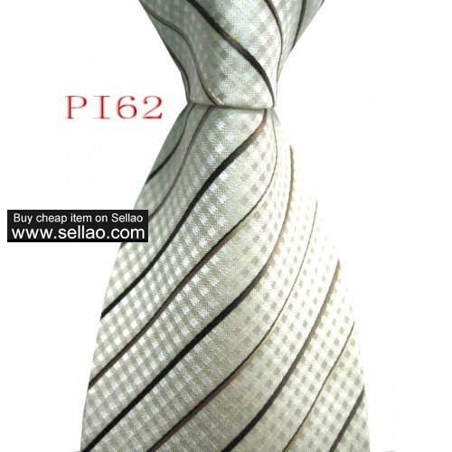 PI62  #100%Silk Jacquard Woven Handmade Men's Tie Necktie  beige/ yellow