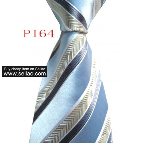 PI64  #100%Silk Jacquard Woven Handmade Men's Tie Necktie  Blue