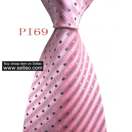 PI69  #100%Silk Jacquard Woven Handmade Men's Tie Necktie  Pink