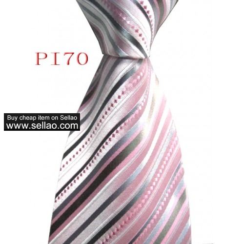 PI70  #100%Silk Jacquard Woven Handmade Men's Tie Necktie  Pink