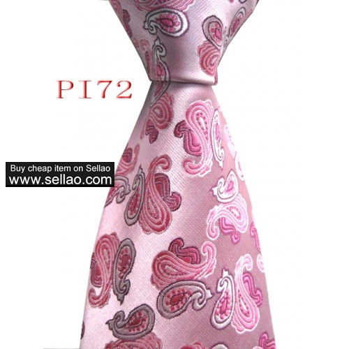 PI72  #100%Silk Jacquard Woven Handmade Men's Tie Necktie  Pink