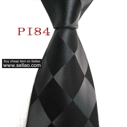 PI84  #100%Silk Jacquard Woven Handmade Men's Tie Necktie Black