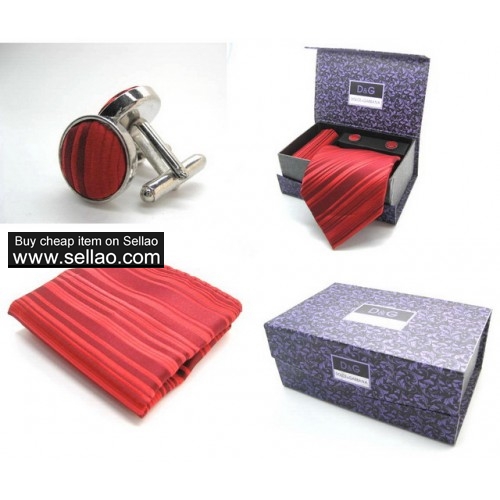 100%Silk Jacquard Woven Handmade Men's Tie Necktie Red D&G (Tie's+cufflinks+square towel)